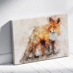 Red Fox Watercolor Portrait 04 Canvas Print