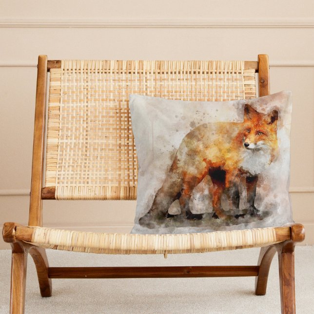 Red Fox Watercolor Portrait 04 Cushion (Red Fox Watercolor Portrait 04. Throw Pillow)