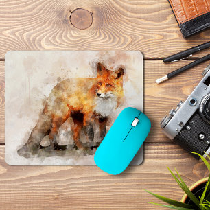 Red Fox Watercolor Portrait 04 Mouse Mat