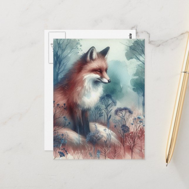 Red Fox Watercolor Postcard (Front/Back In Situ)
