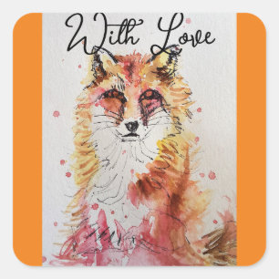 Red Fox Watercolour Birthday Party Paper Plate Square Sticker