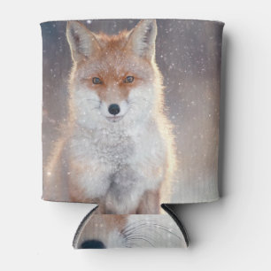 Red fox, winter forest, scenic illustration. can cooler