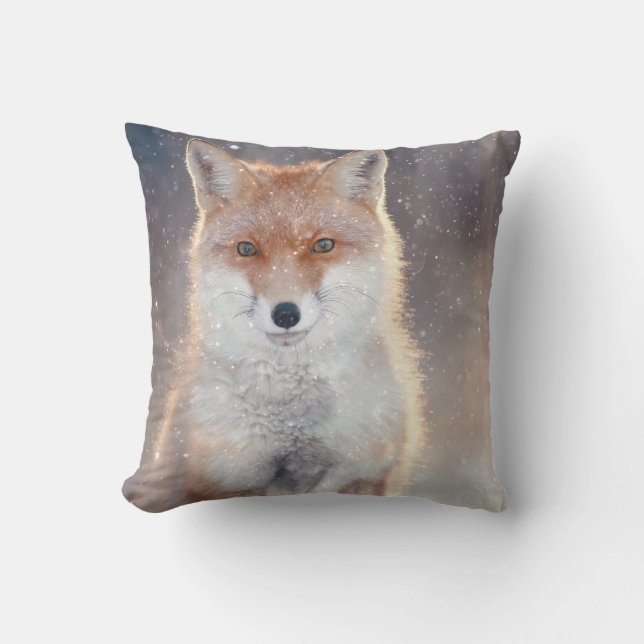 Red fox, winter forest, scenic illustration. cushion (Front)