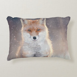 Red fox, winter forest, scenic illustration. decorative cushion