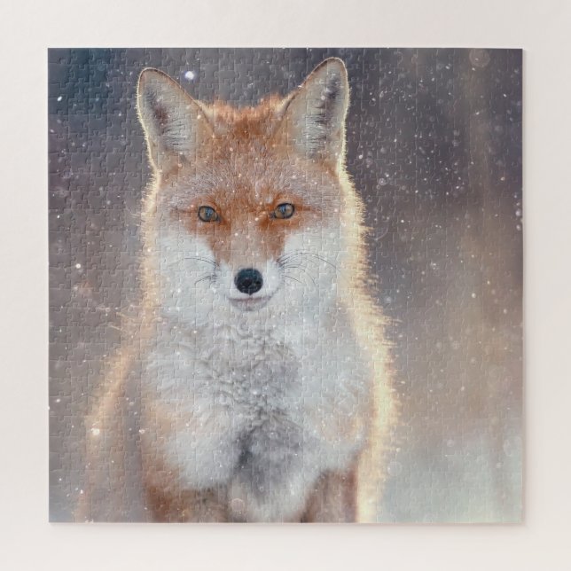 Red fox, winter forest, scenic illustration. jigsaw puzzle (Vertical)