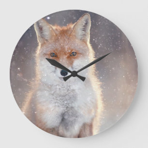Red fox, winter forest, scenic illustration. large clock