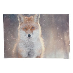 Red fox, winter forest, scenic illustration. pillowcase