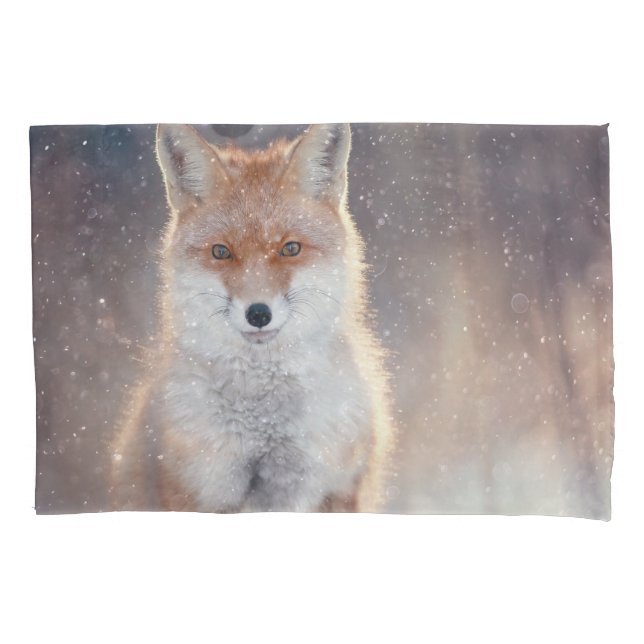 Red fox, winter forest, scenic illustration. pillowcase (Front)
