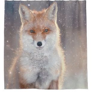 Red fox, winter forest, scenic illustration. shower curtain