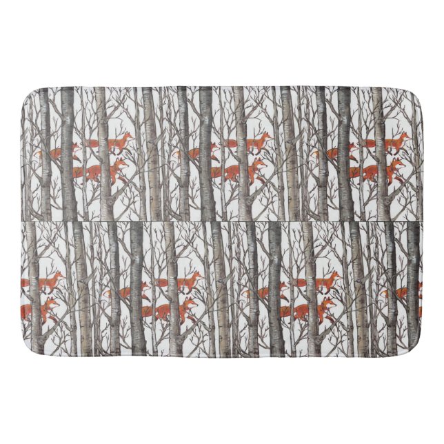 Red Fox Winter Grey Woods Bath Mat Neutral Tones (Front)