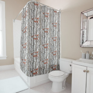 Red Fox Winter Grey Woods Shower Curtain Neutral