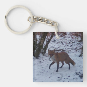 Red Fox Winter Woodland Snowy Wildlife Artwork Key Ring