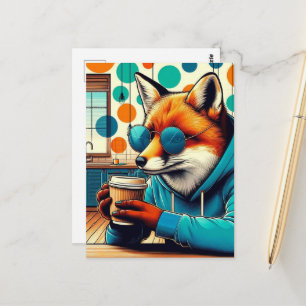 Red Fox With a Coffee Postcard