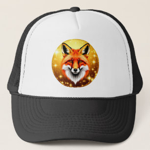 Red Fox with Golden Sparkling Background Trucker Hat
