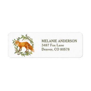 Red Fox with Green Leaves Wreath Return Address