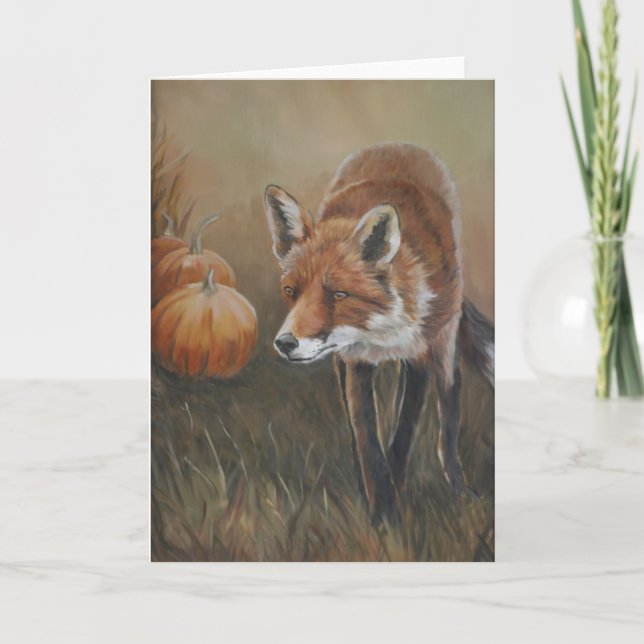 Red Fox with Pumpkins Art Greeting Card (Front)