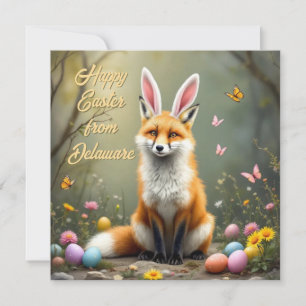 Red fox with rabbit ears holiday card