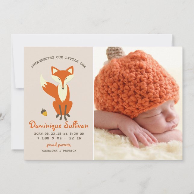 Red Fox | Woodland Photo Birth Announcement (Front)