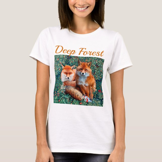 RED FOXES  AMONG GREEN LEAVES ,FOLIAGE,FLOWERS T-Shirt (Front)
