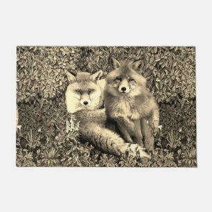 RED FOXES AMONG GREENERY, FOLIAGE AND FLOWERS DOORMAT