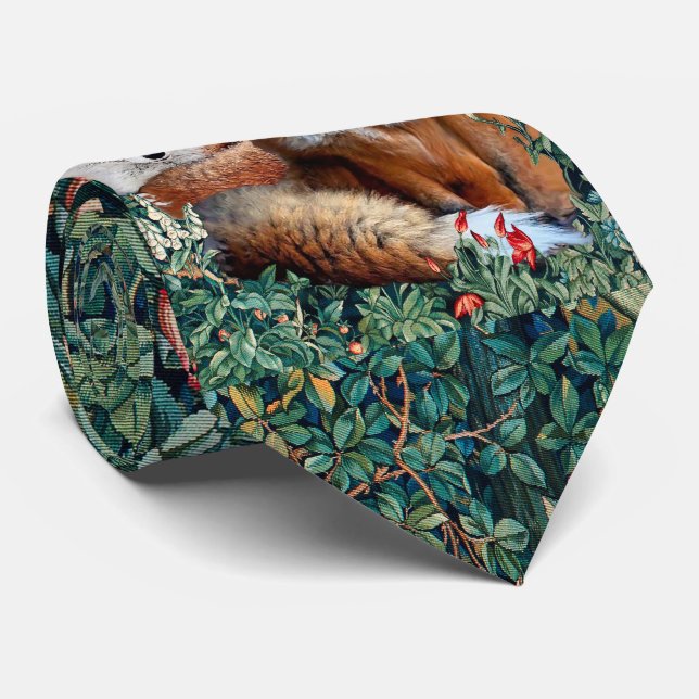RED FOXES AMONG GREENERY, FOLIAGE AND FLOWERS TIE (Rolled)