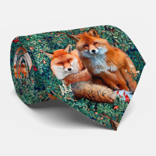 RED FOXES AMONG GREENERY, FOLIAGE AND FLOWERS  TIE