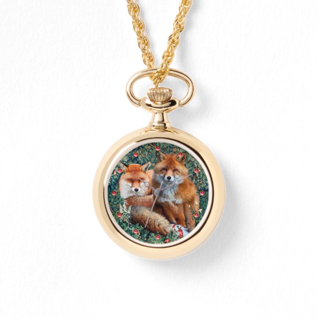 RED FOXES AMONG GREENERY, FOLIAGE AND FLOWERS WATCH (Front)
