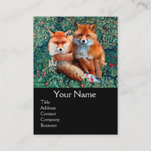 RED FOXES AMONG GREENERY, FOLIAGE,FLOWERS Monogram Business Card