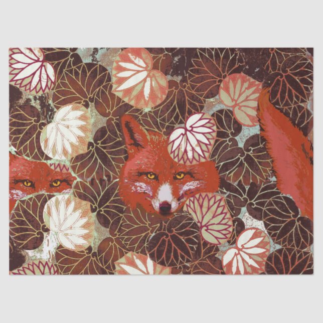 RED FOXES AMONG THE WHITE LEAVES,FOLIAGE Christmas Tissue Paper (Front)