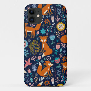 Red Foxes Birds & Colourful Flowers Pattern Case-Mate iPhone Case