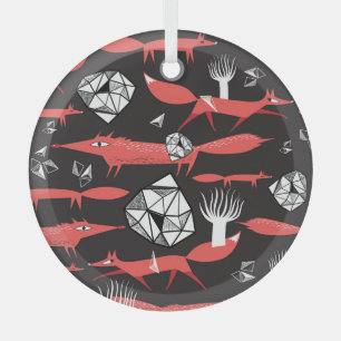 Red Foxes: Dark Background Seamless. Glass Tree Decoration