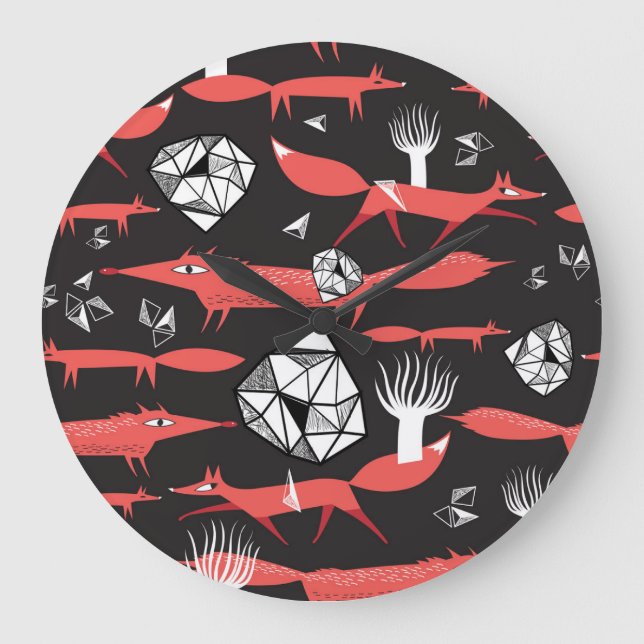 Red Foxes: Dark Background Seamless. Large Clock (Front)