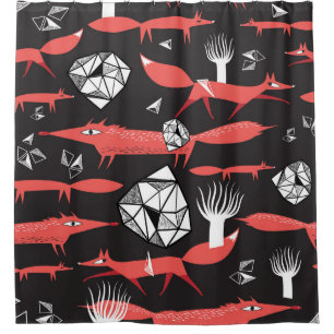 Red Foxes: Dark Background Seamless. Shower Curtain
