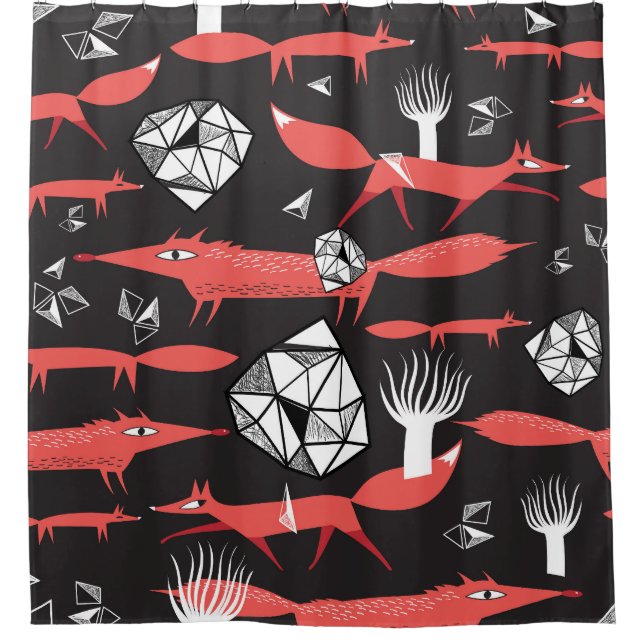 Red Foxes: Dark Background Seamless. Shower Curtain (Front)