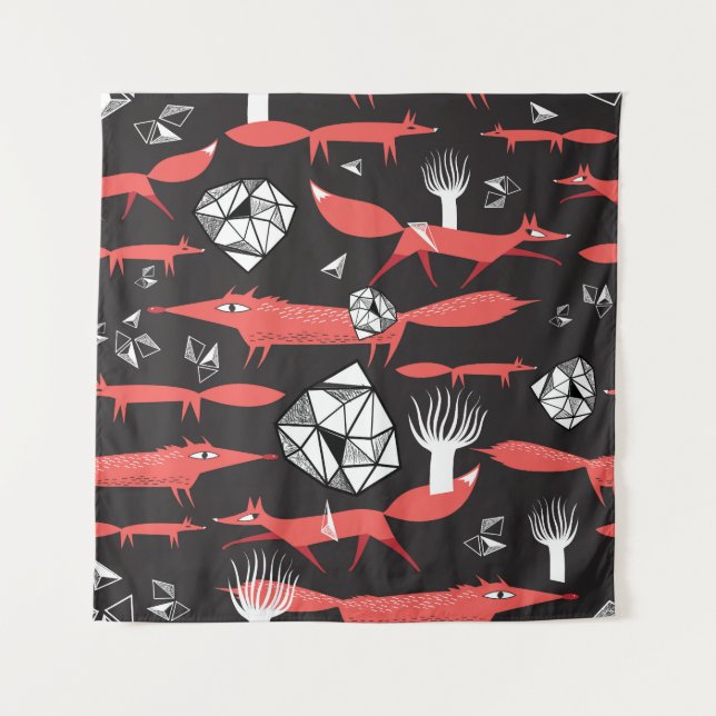Red Foxes: Dark Background Seamless. Tapestry (Front)