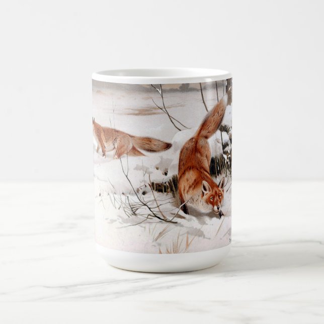 Red Foxes in the Winter Snow (by Wilhelm Kuhnert) Coffee Mug (Center)