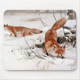 Red Foxes in the Winter Snow (by Wilhelm Kuhnert) Mouse Mat