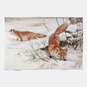 Red Foxes in the Winter Snow (by Wilhelm Kuhnert) Tea Towel