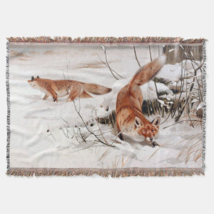 Red Foxes in the Winter Snow (by Wilhelm Kuhnert) Throw Blanket