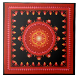 Red fractal oriental framed pattern tile