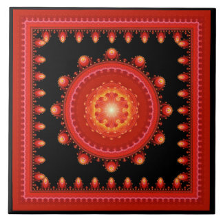 Red fractal oriental framed pattern tile