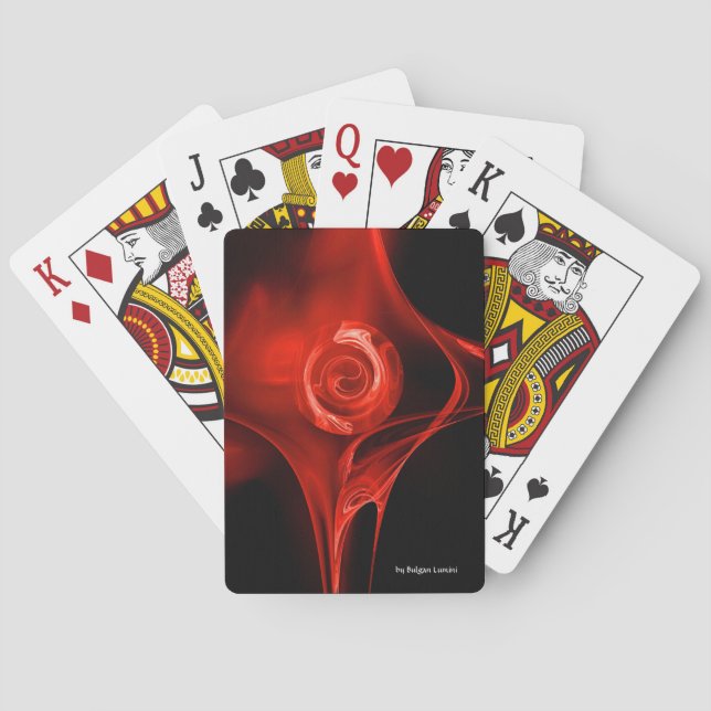 RED FRACTAL ROSE IN BLACK PLAYING CARDS (Back)