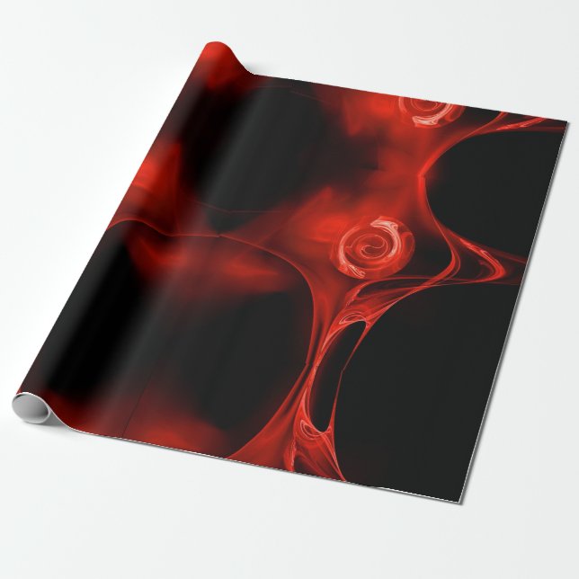 RED FRACTAL ROSE IN BLACK  WRAPPING PAPER (Unrolled)