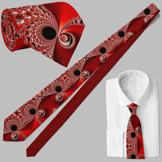 Red Fractal Spiral Pattern - Modern Mathematical  Tie (Creator Uploaded)