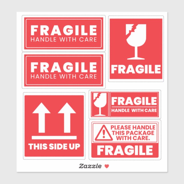 Red Fragile Handle W/Care Shipping Labels Stickers (Sheet)