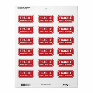 Red Fragile Handle with Care Mailing Label