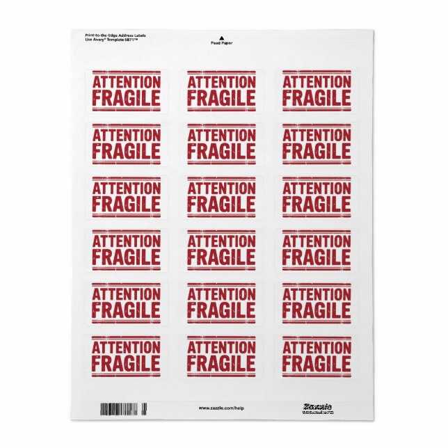 Red Fragile Handle with Care Mailing Label images1 (Full Sheet)