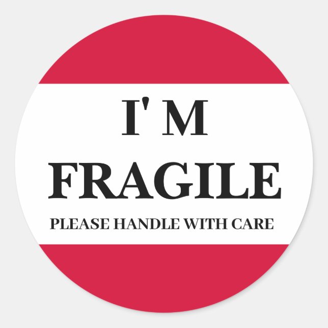 Red Fragile Label Round Sticker (Front)