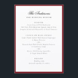 Red Frame Calligraphy Name Custom Wedding Dinner Menu<br><div class="desc">Complete your wedding tablescape with the Elegant Family Name Red Frame Wedding Dinner Menu. This sophisticated design features your family name in graceful calligraphy script, beautifully framed by a red border that blends timeless elegance with a modern touch. The minimalist layout and refined typography create a polished look perfect for...</div>