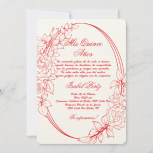 Red frame Spanish Quinceanera  Invitation